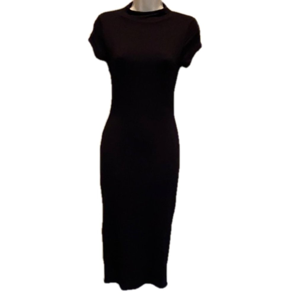 MyStyleMode Bodycon Midi Dress Black Mock Neck